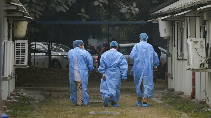 Health workers during a mock drill for COVID-19 preparedness at Safdarjung hospital in New Delhi on Tuesday Dec 27 2022 - PTI Photo -Vijay Verma