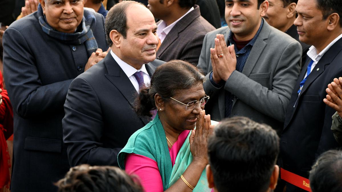 President Droupadi Murmu along with Egyptian President Abdel Fattah El-Sisi during the 74th Republic Day celebrations in New Delhi on January 26, 2023. | Photo Credit: ANI