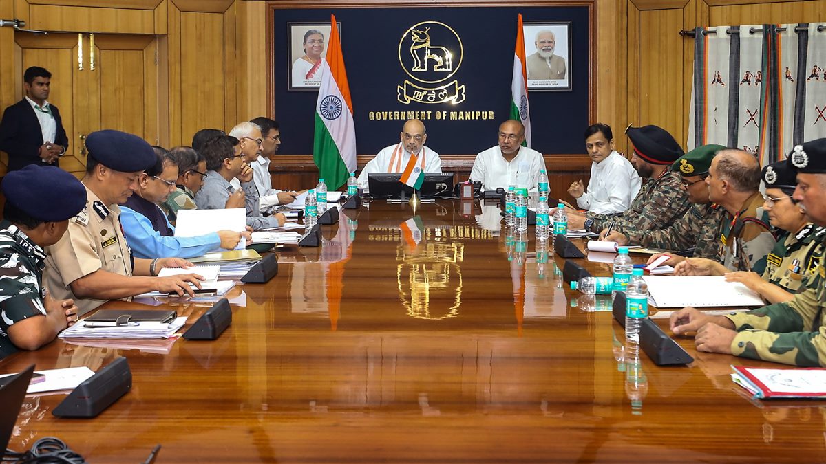 Union Home Minister Amit Shah chairs a meeting with Manipur Chief Minister N. Biren Singh, Senior officials of the Manipur Police, CAPFs and the Indian Army, Tuesday, May 30, 2023. (Photo: Twitter/Amit Shah)