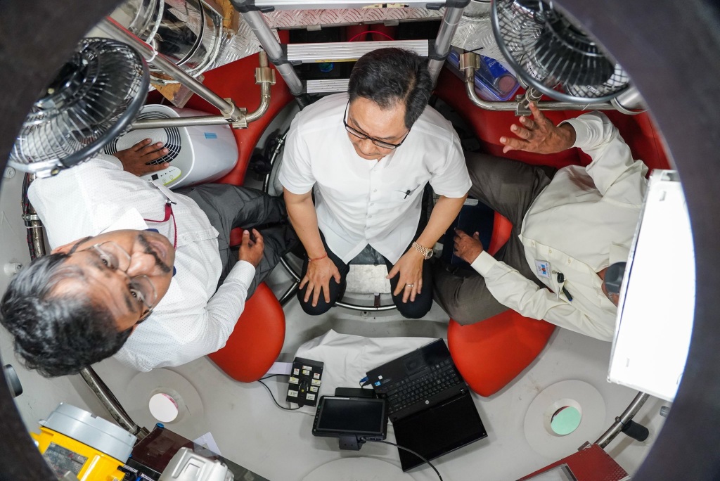 Union Minister Kiren Rijiju inspecting the Submersible Matsya 6000 readying for Samudrayaan Mission