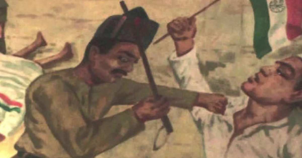 Artist’s rendition Of Police Assaulting Kumaran Source Bharath Gyan