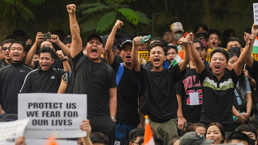 People protesting against ethnic violence in Manipur - PTI Photo