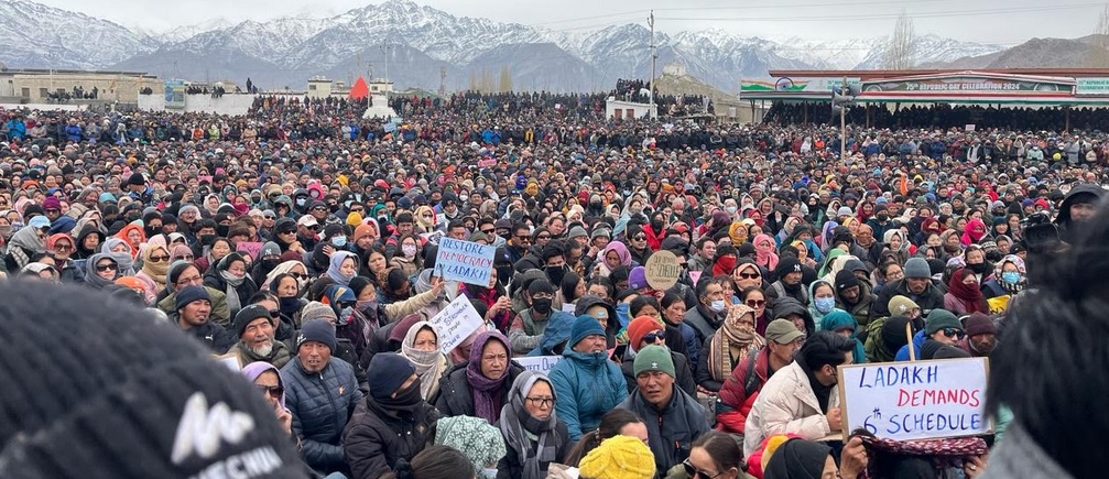 Massive Protests in Ladakh - Photo from Wire