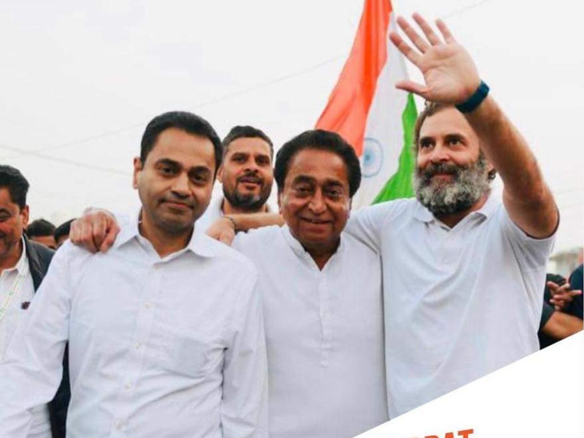 Senior Congress Leader Kamal Nath and Son Nakul Nath with Rahul Gandhi