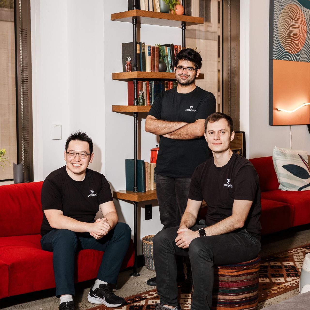 Johnny Ho, Aravind Srinivas and Denis Yarats, co-founders of the startup Perplexity, in San Francisco. PHOTO: CAROLYN FONG FOR THE WALL STREET JOURNAL