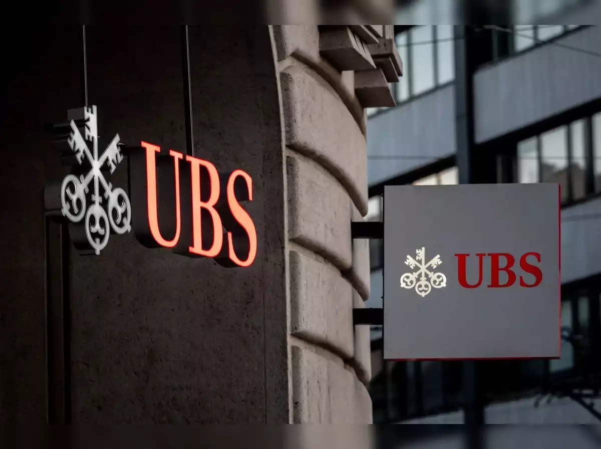 Signs of Swiss bank giant UBS bank are seen in Basel on April 4, 2023